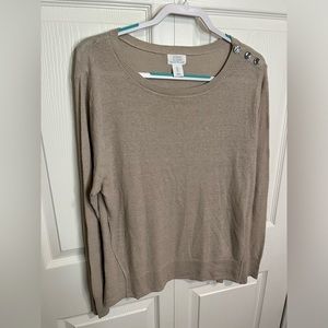 Sigrid Olsen Sweater Women Large Knit‎ Linen Blend Beige Lightweight Tunic